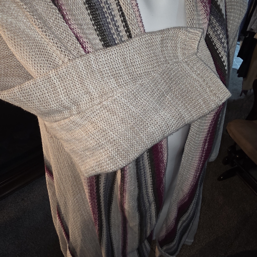 Torrid Striped Knit Cardigan in Pink, Cream, and Gray